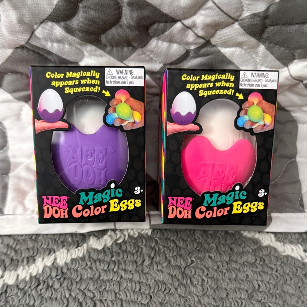 (2) Nee Doh Magic Color Eggs - Purple & Pink, New In Box NeeDoh